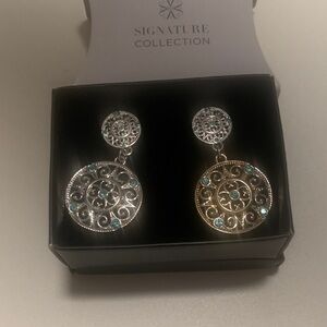 Avon Silver and Blue Pierced Earrings/brand new in box